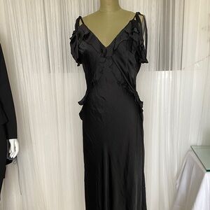 Betsey Johnson Elegant Black Evening Dress Spaghetti Strap Ruffle Size M
